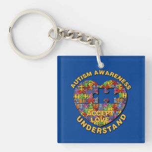 Autism Awareness Puzzle Heart Square Key Chain