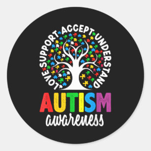 Autism Awareness Puzzle Heart Suprt Men Women Classic Round Sticker