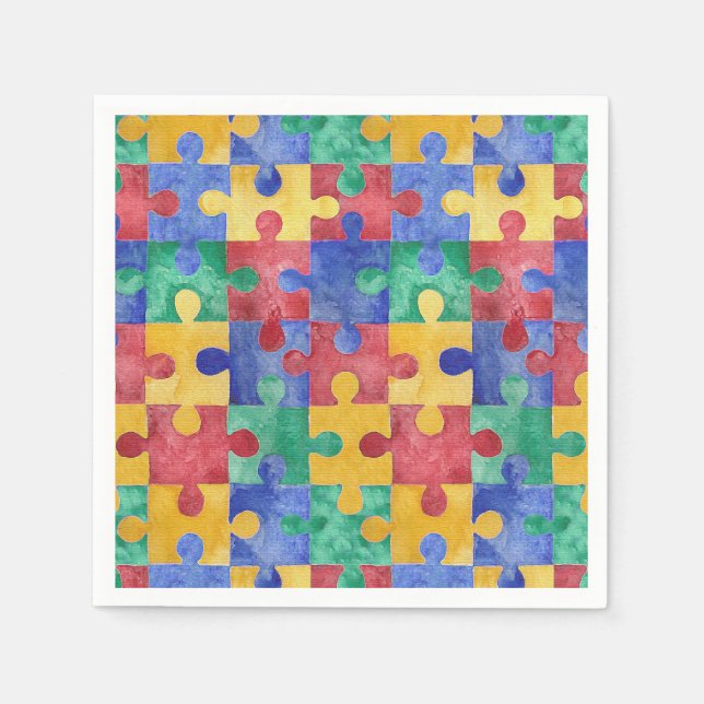 Autism Awareness puzzle paper napkins (Front)