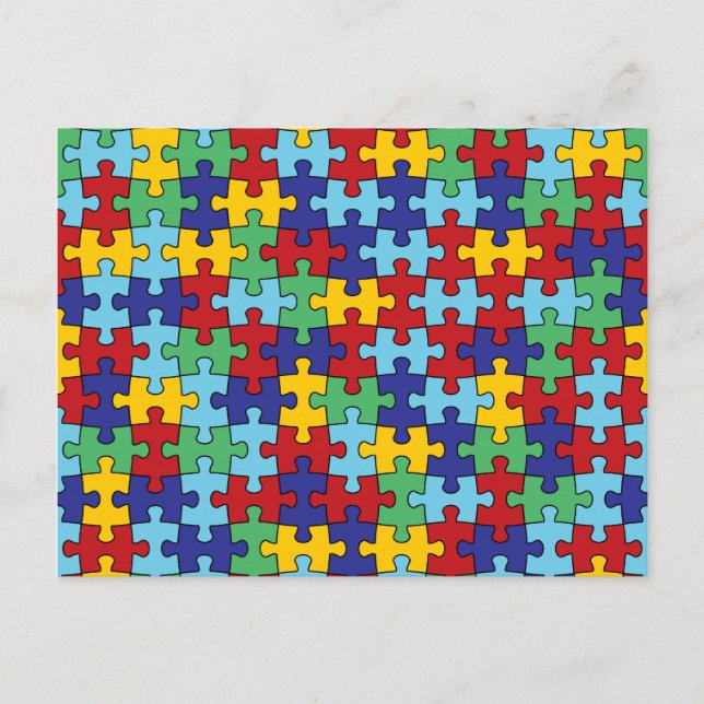 Autism Awareness Puzzle Pattern Postcard (Front)