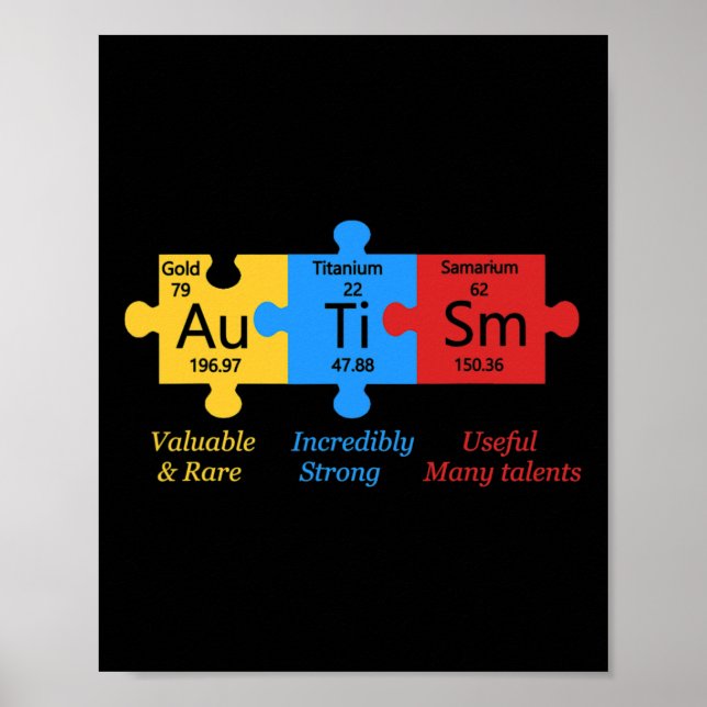 Autism Awareness Puzzle Periodic Table Elements Gi Poster (Front)