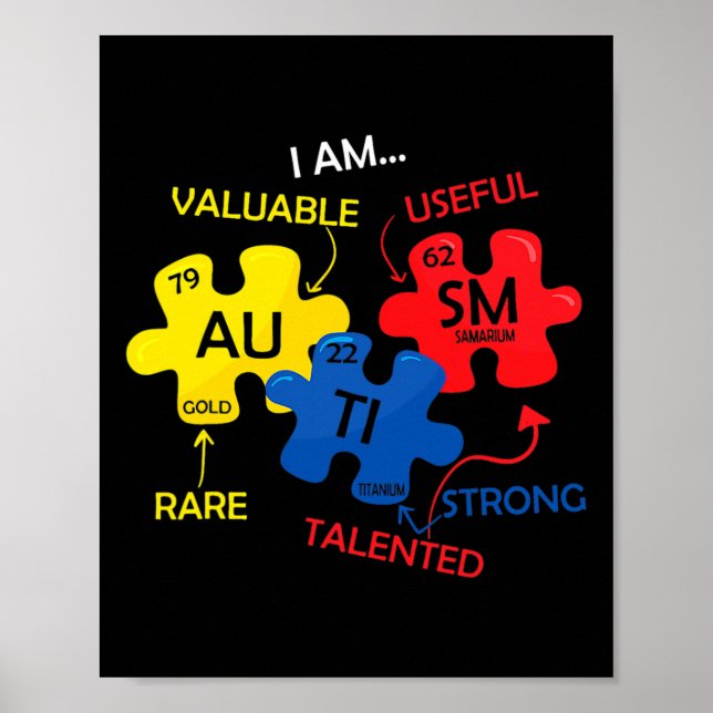 Autism Awareness Puzzle Periodic Table Elements Mo Poster (Front)
