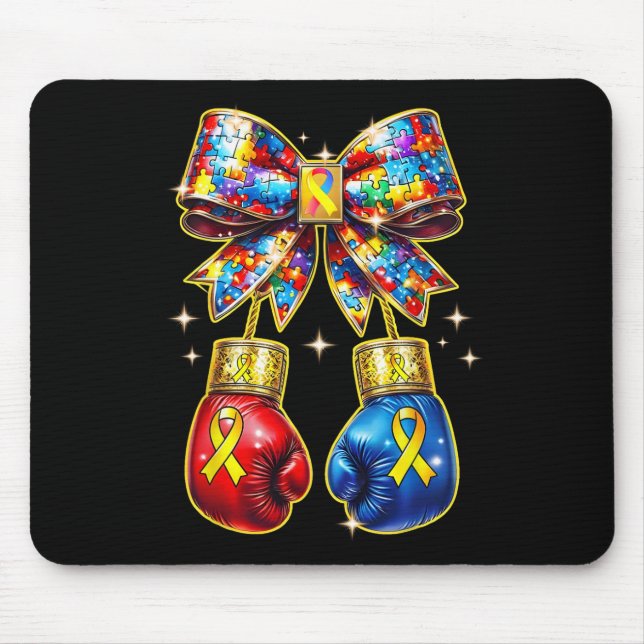 Autism Awareness Puzzle Piece Coquette Bow And Box Mouse Mat (Front)