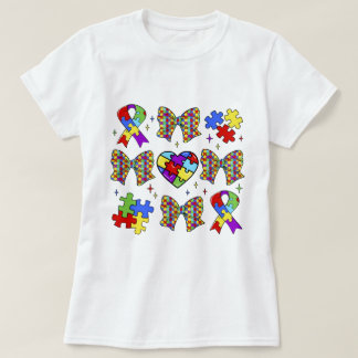 Autism Awareness Puzzle Piece Coquette Bow T-Shirt