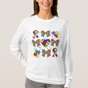 Autism Awareness Puzzle Piece Coquette Bow T-Shirt