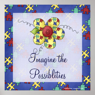 Autism Awareness Puzzle Piece Flower Print