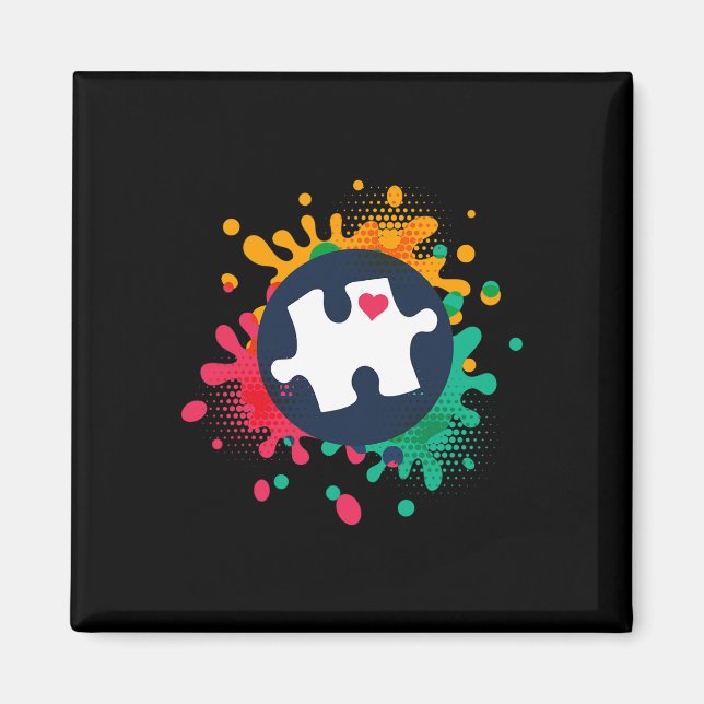 Autism Awareness Puzzle Piece Love Autistic Suppor Magnet (Front)