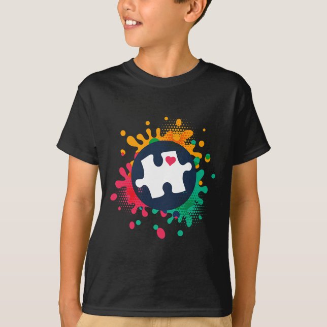 Autism Awareness Puzzle Piece Love Autistic Suppor T-Shirt (Front)