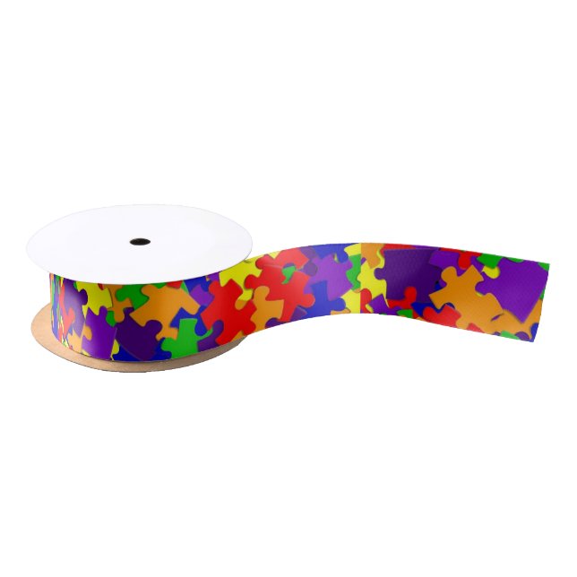Autism Awareness Puzzle Piece Ribbon Satin Ribbon (Spool)