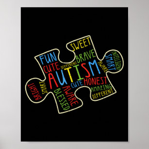 Autism Awareness Puzzle Piece Words Autistic Kids  Poster