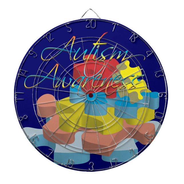 Autism Awareness Puzzle Pieces Dk Blue Dart Board (Front)