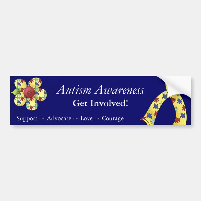 Autism Awareness Puzzle Pieces Flower Design Bumper Sticker (Front)