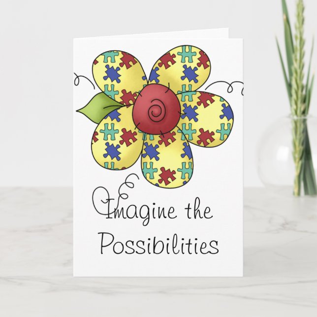 Autism Awareness Puzzle Pieces Flower Design Card (Front)