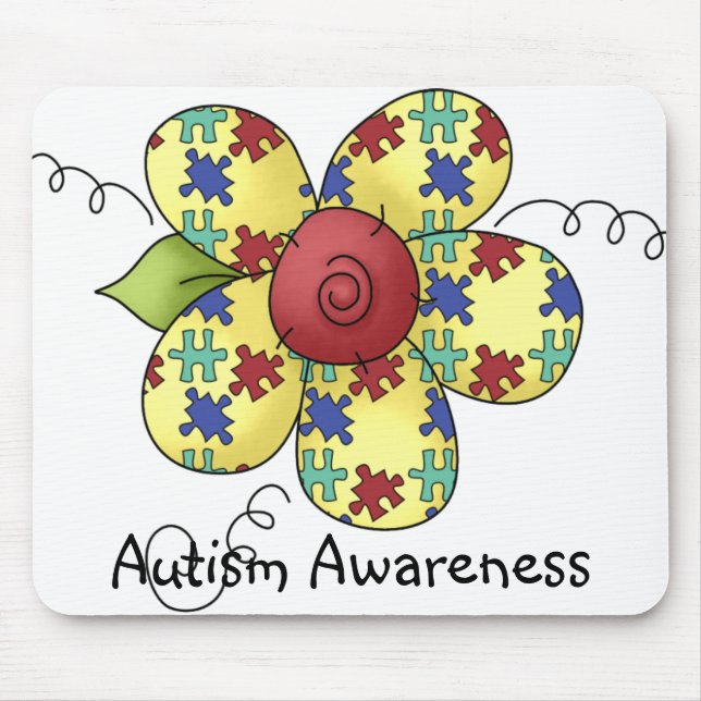 Autism Awareness Puzzle Pieces Flower Design Mouse Mat (Front)