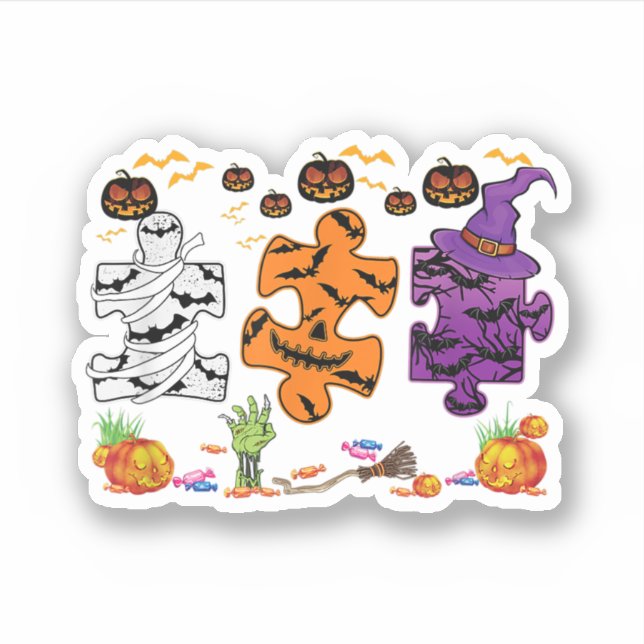 Autism Awareness Puzzle Pieces Halloween (Front)