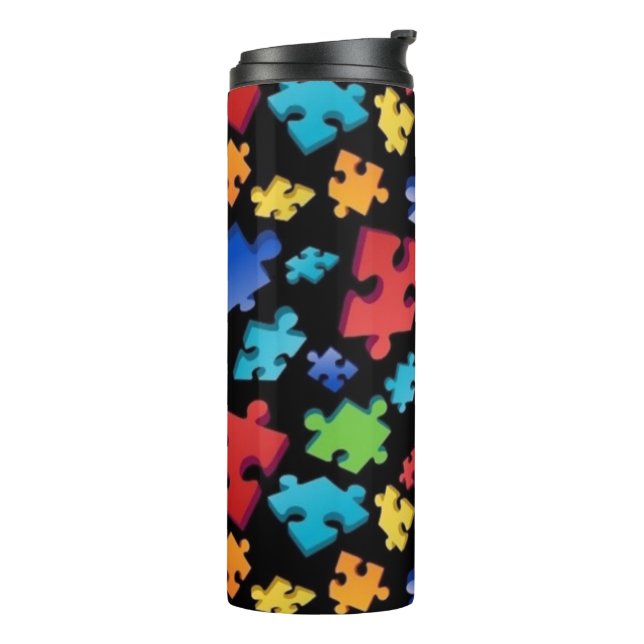 Autism Awareness Puzzle Pieces Thermal Tumbler (Rotated Left)