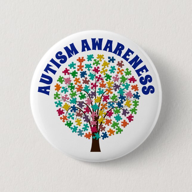Autism Awareness Puzzle Pieces Tree Button (Front)