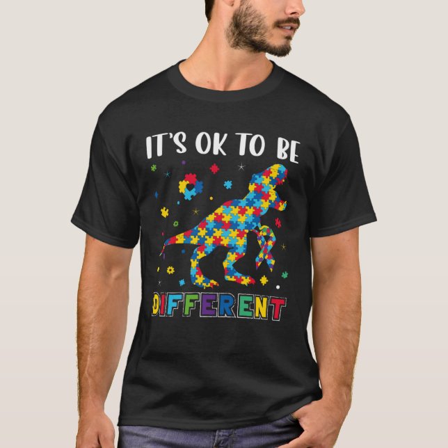 Autism Awareness Puzzle Rex Boys Its Ok To Be Diff T-Shirt (Front)