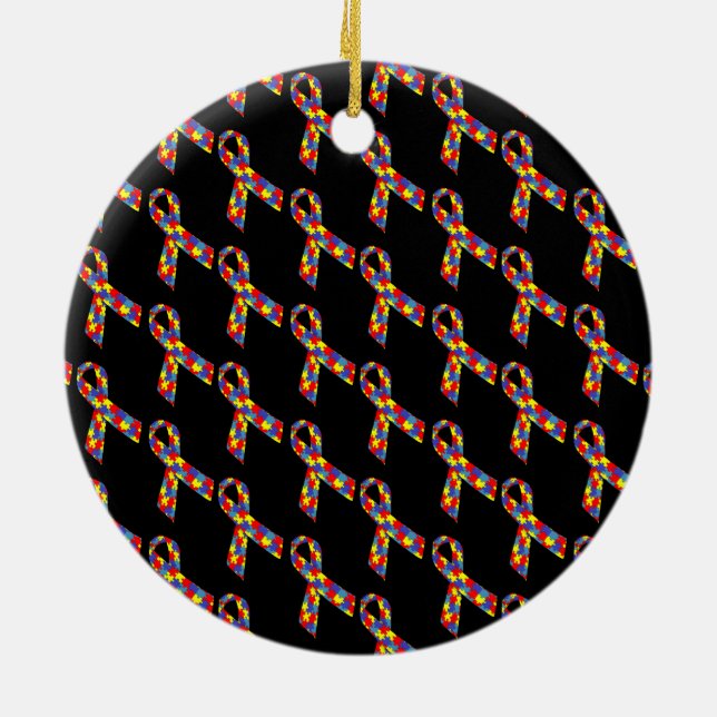 Autism Awareness Puzzle Ribbon Ceramic Tree Decoration (Back)