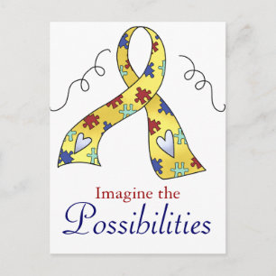 Autism Awareness Puzzle Ribbon Design 4 Postcard