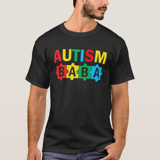 Autism Awareness Puzzle Ribbon Proud Autism Baba T-Shirt (Front)