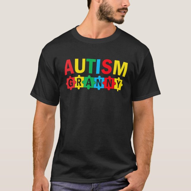 Autism Awareness Puzzle Ribbon Proud Autism Granny T-Shirt (Front)