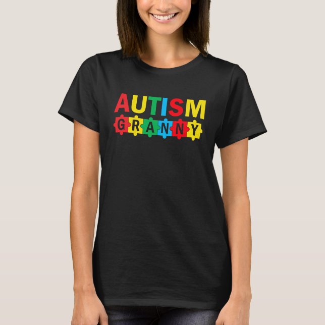 Autism Awareness Puzzle Ribbon Proud Autism Granny T-Shirt (Front)