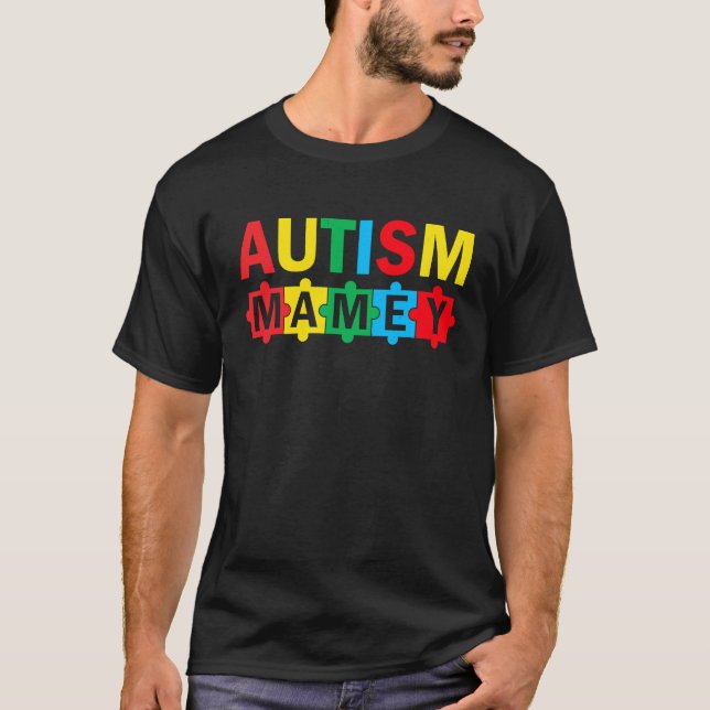Autism Awareness Puzzle Ribbon Proud Autism Mamey T-Shirt (Front)