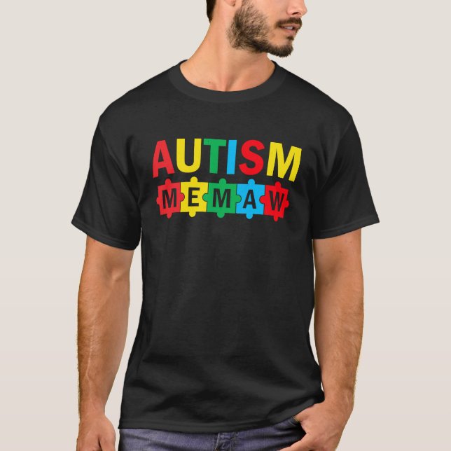 Autism Awareness Puzzle Ribbon Proud Autism Memaw T-Shirt (Front)