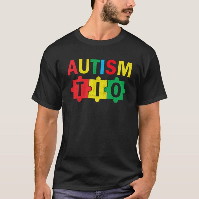 Autism Awareness Puzzle Ribbon Proud Autism Tio T-Shirt (Front)