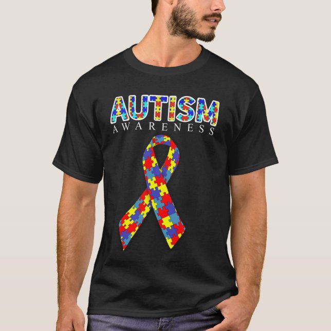 Autism Awareness Puzzle Ribbon T-Shirt (Front)