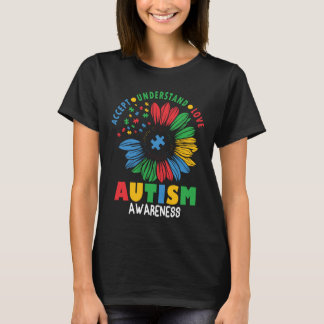 Autism Awareness Puzzle Sunflower Neurodiversity T-Shirt