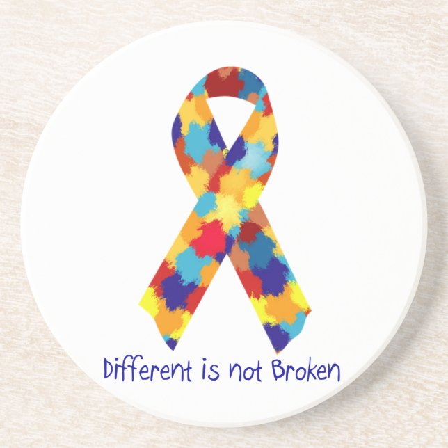 Autism Awareness Puzzle Support Ribbon Coaster (Front)