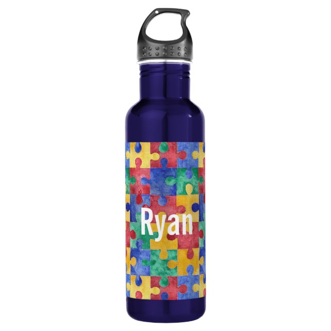 Autism awareness puzzle waterbottle 710 ml water bottle (Front)