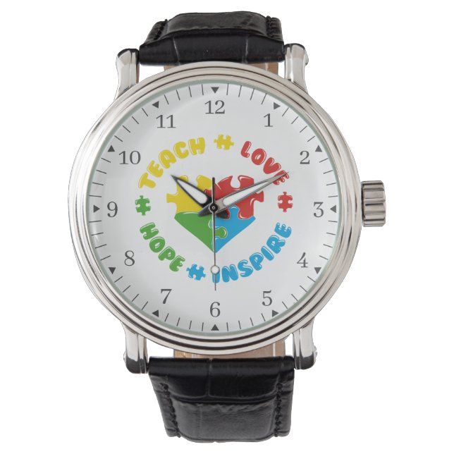 Autism Awareness Puzzles Love Hope Dad Birthday Watch (Front)