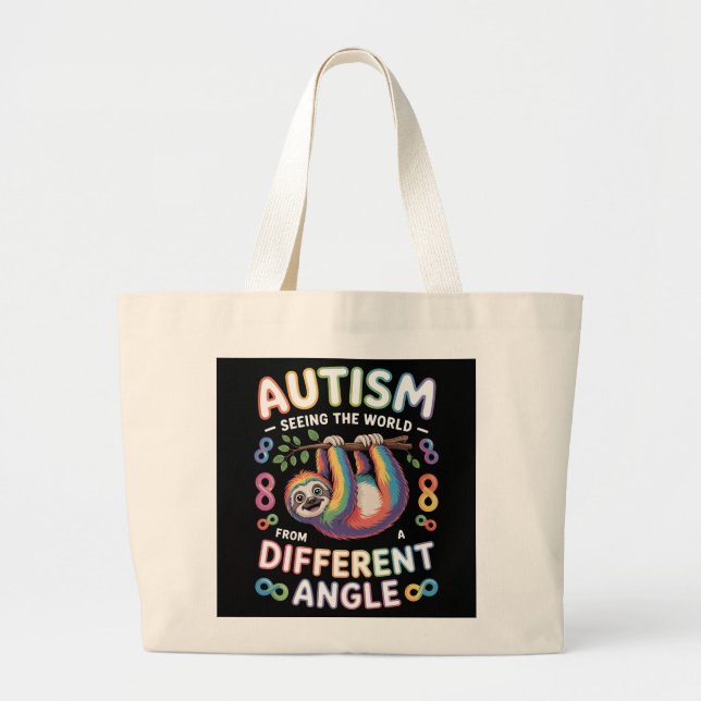 Autism Awareness Quote Unique Mind Rainbow Large Tote Bag (Front)