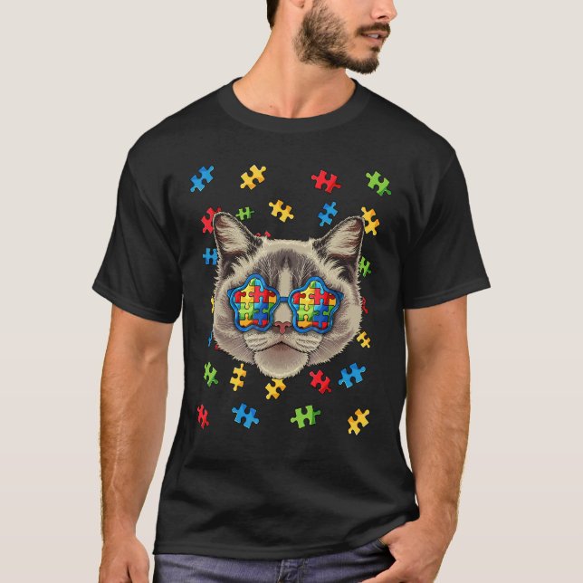 Autism Awareness Ragdoll Puzzle Sunglasses Autisti T-Shirt (Front)