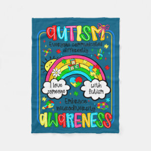 Autism awareness rainbow embrace neurodiversity fleece blanket