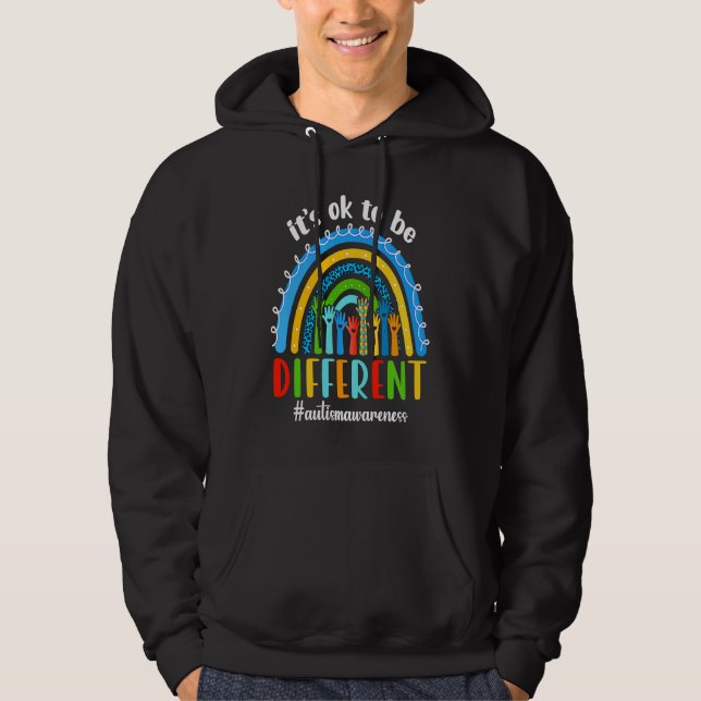 Autism Awareness Rainbow Hand Heart Its Ok To Be D Hoodie (Front)