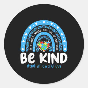 Autism Awareness Rainbow In April We Wear Blue Rib Classic Round Sticker