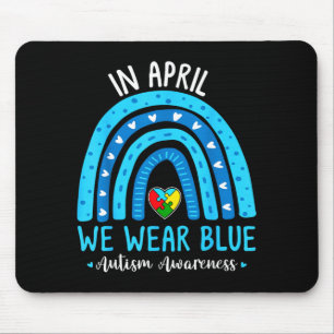 Autism awareness rainbow in april wear blue ribbon mouse mat