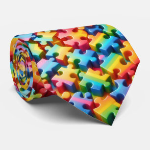 Autism Awareness Rainbow Puzzle Pieces Neck Tie