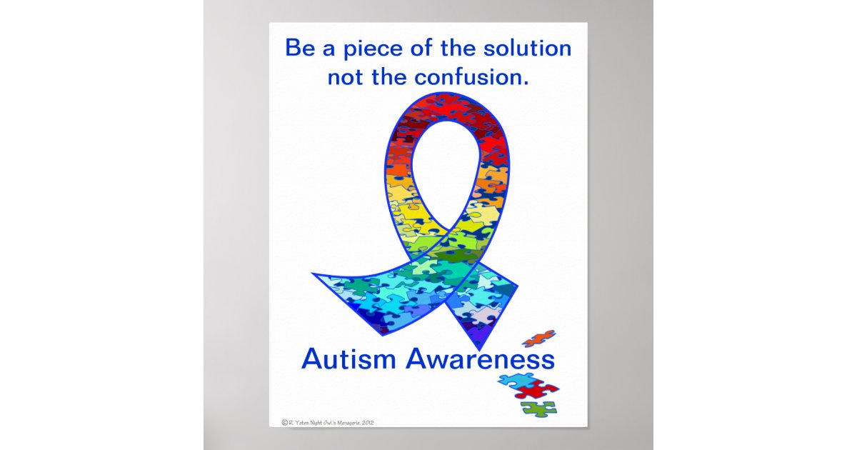 Autism Awareness Rainbow Puzzle Ribbon Poster | Zazzle