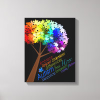 Autism Awareness Rainbow Puzzle Tree with Words