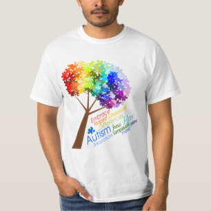 Autism Awareness Rainbow Puzzle Tree with Words T-Shirt