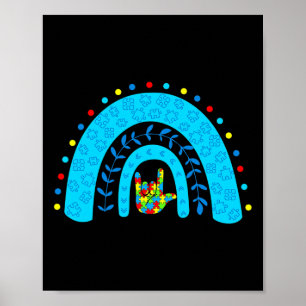Autism Awareness Rainbow Support Puzzle Love Sign 