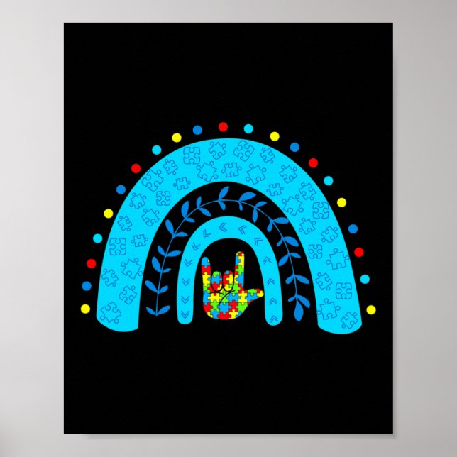 Autism Awareness Rainbow Support Puzzle Love Sign  (Front)