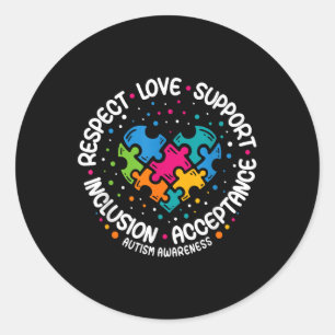 Autism Awareness Respect Love Support Blue Autism Classic Round Sticker