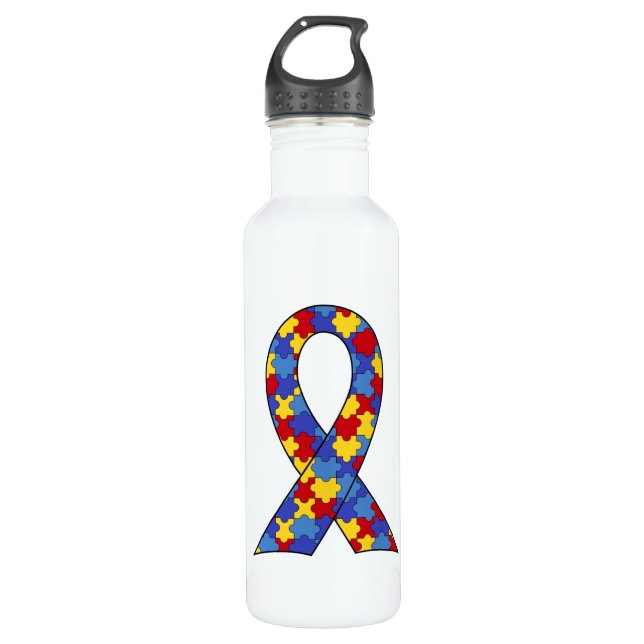 Autism Awareness  Ribbon 710 Ml Water Bottle (Front)