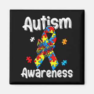 Autism awareness ribbon butterfly puzzle pieces magnet